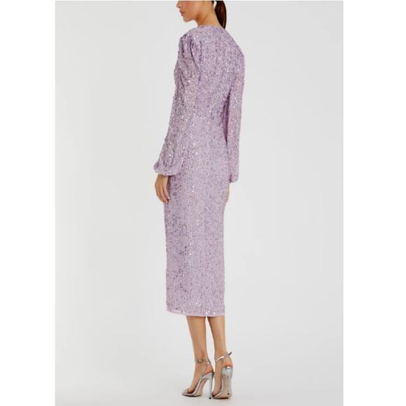 NEW MAC DUGGAL Purple Sequined Empire Waist Midi Prom Dress Size 14 - Picture 2 of 9